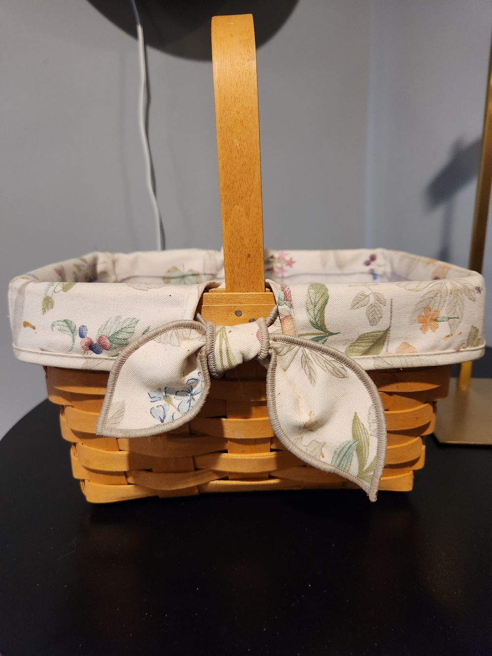 Longaberger Natural Wood Basket with Floral Liner And Divider
